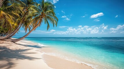 Fototapeta premium Tropical Beach with Palm Trees and Clear Water