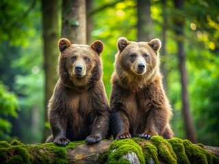 Fototapeta premium Curious Brown Bears in the Woods - High Depth of Field Photography