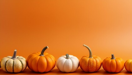 white Decorative pumpkins on an orange background, professional background