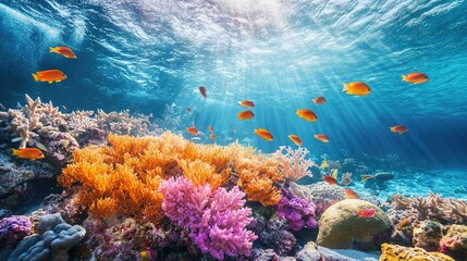 Obraz premium Vibrant Coral Reef Underwater Scene with Fish