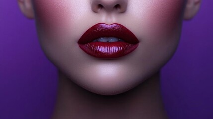Fototapeta premium Close-up of lips with deep red lipstick