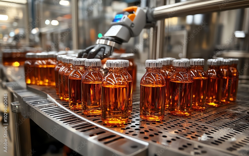 Leinwandbilder advanced automated beverage production with a focus on hightech bottling lines, featuring shining st