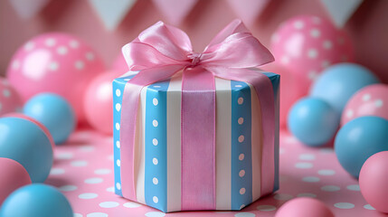 Gift Box with Pink Bow and Polka Dot Design - Illustration