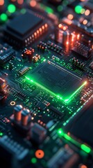 Fototapeta premium Close-up of circuit board with glowing lights.