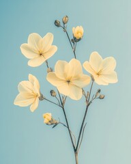 Fototapeta premium Vintage Inspired Floral Illustration on Soft Blue Background