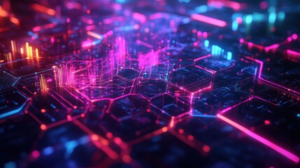 Fototapeta premium Neon glowing circuit board with futuristic digital technology design