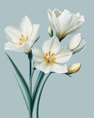 Fototapeta premium Vintage Inspired Floral Illustration on Soft Blue Background