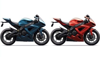 Obraz premium Illustration of powerful sport bikes and choppers, showcasing the thrill of fast twowheel motorcycles isolated on a white background