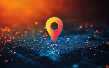 A bold and simple graphic illustration of a map pin, emphasizing position and location, with bright colors and sharp details for clarity 