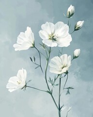 Obraz premium Vintage Inspired Floral Illustration on Soft Blue Background