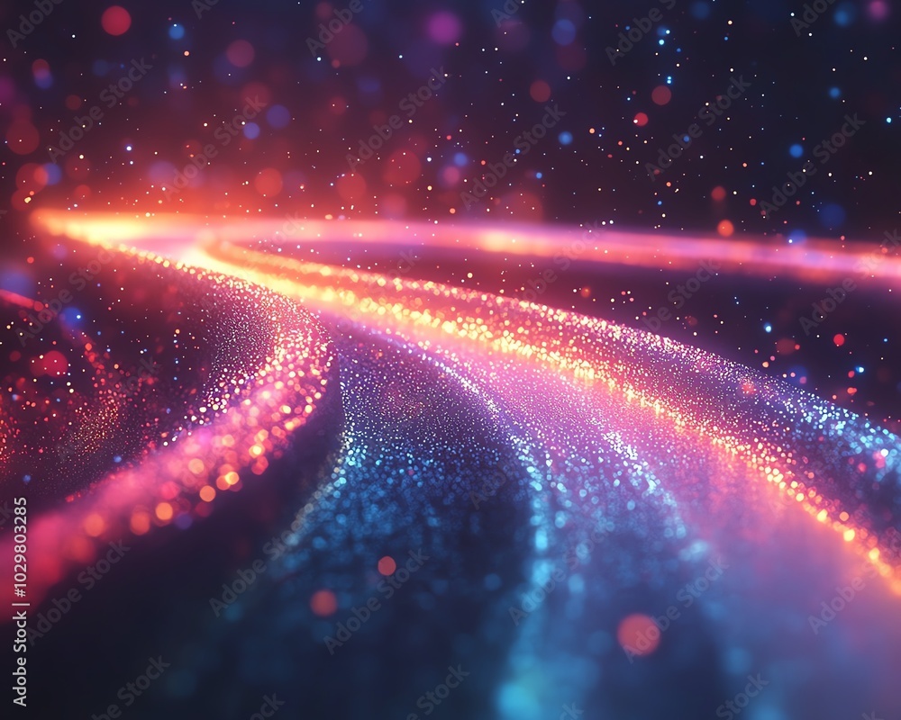Fototapete a dynamic image of an information highway, showcasing streams of light weaving together to represent