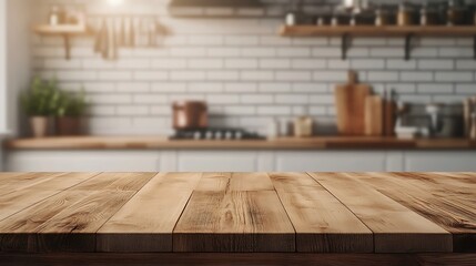 Vacant white wooden table in modern kitchen interior