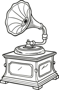 recommend clip art: Vintage Gramophone Outline Illustration - Retro Music Device Vector