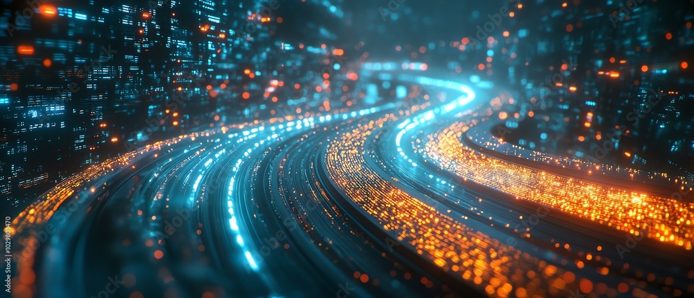 Leinwandbilder a vibrant visualization of an information highway, illustrating streams of light that flow like data