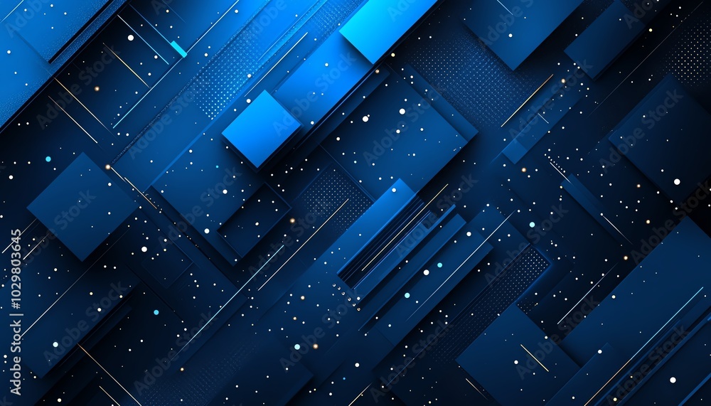 Poster a visually striking abstract blue banner for technology branding, incorporating digital elements and