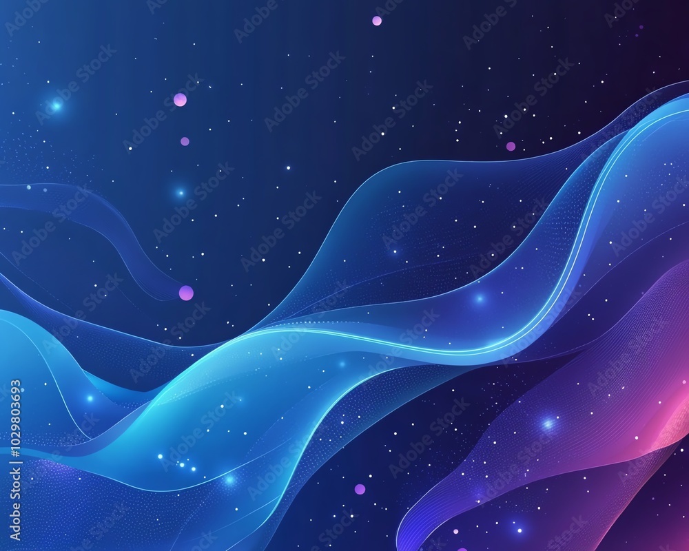 Poster abstract blue banner design for a technology website, featuring dynamic shapes and gradients to conv