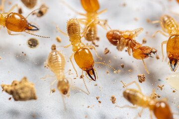 Close up of the Small termite in Petri dish glass for education in Laboratory.