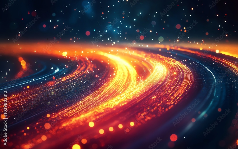 Fototapete abstract depiction of an information highway featuring vibrant streams of light flowing in multiple 