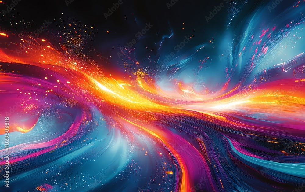 Leinwandbilder Abstract depiction of an information highway featuring vibrant streams of light flowing in multiple directions, illustrating rapid communication