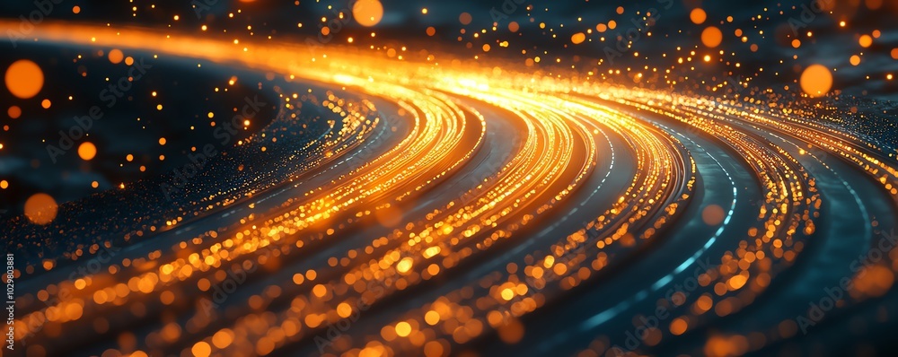 Poster abstract image of an information highway with cascading streams of light, highlighting the concept o