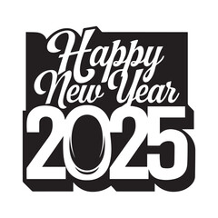 Happy new year 2025 silhouette vector art illustration