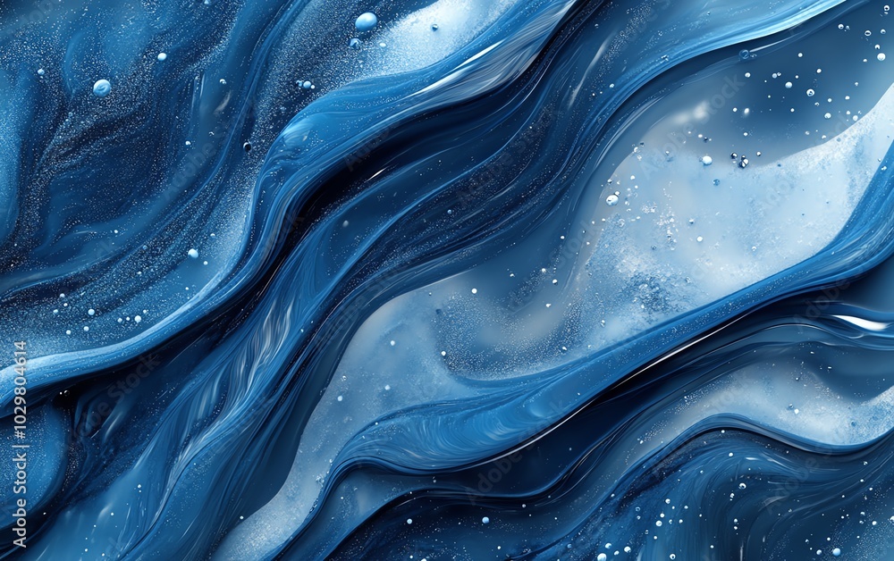 Poster creative abstract blue banner for a tech website, emphasizing fluid designs and digital motifs to ca