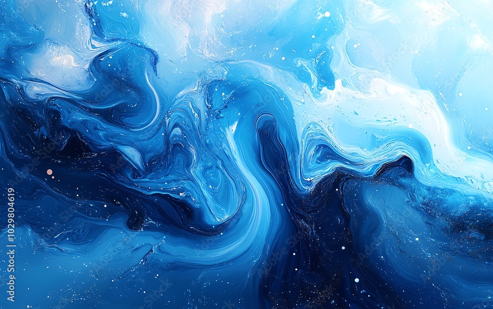Poster creative abstract blue banner for a tech website, emphasizing fluid designs and digital motifs to ca