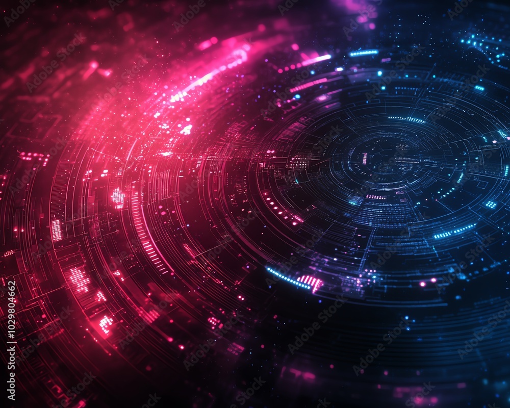 Poster creative background showcasing cyber technology innovation, incorporating futuristic graphics, codin