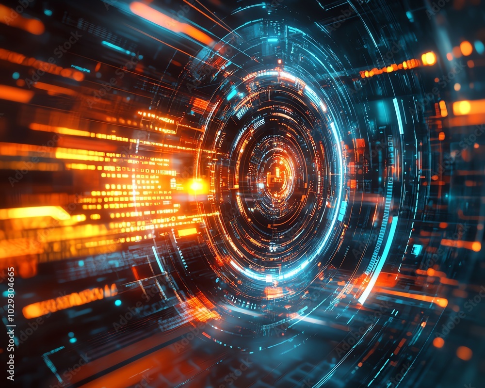 Poster creative background showcasing cyber technology innovation, incorporating futuristic graphics, codin