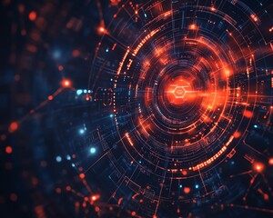 Obraz premium Creative background showcasing cyber technology innovation, incorporating futuristic graphics, coding elements, and digital connections