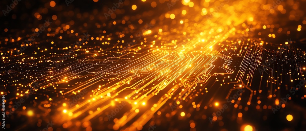 Aufkleber Dynamic background representing innovation in cyber technology, incorporating binary code, circuits, and glowing data streams