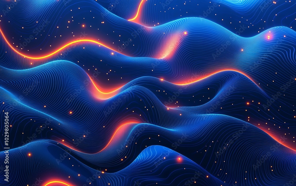 Poster Elegant abstract blue banner for a technology platform, featuring gradients and intricate patterns for a contemporary feel