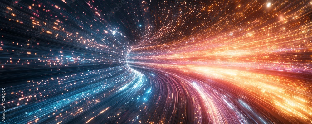Aufkleber Energetic portrayal of an information highway featuring flowing streams of colorful light, representing seamless connectivity and data movement