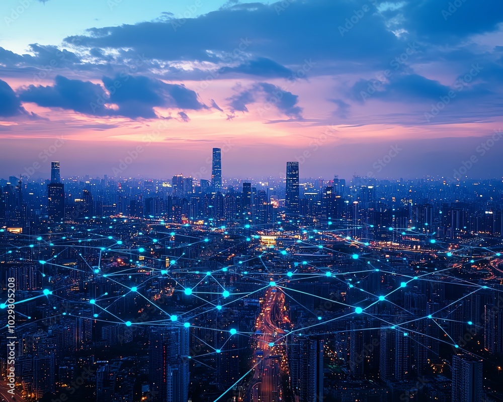 Leinwandbilder Exploration of smart city technology, emphasizing the use of IoT and AI to create efficient, connected, and sustainable urban environments