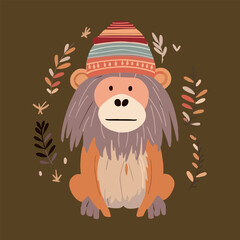 Monkey with a winter hat