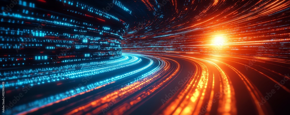 Poster futuristic depiction of an information highway with glowing streams of light, capturing the essence 