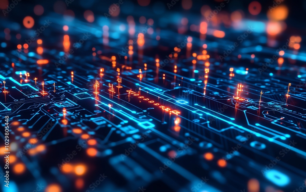 Leinwandbilder Futuristic stock image illustrating the advancements in cyber technology, highlighting digital networks and innovative tech elements