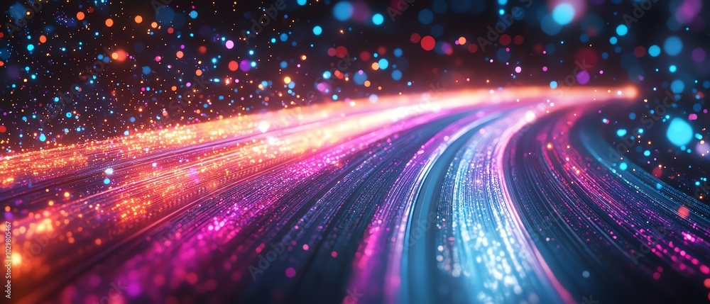Fototapete Futuristic visualization of an information highway with luminous streams of light, emphasizing speed and efficiency in data transfer