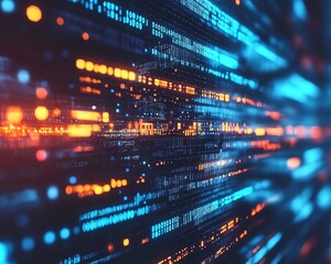 Obraz premium Innovative stock image focused on cyber technology, highlighting the synergy of data, networks, and modern computing elements in a dynamic design