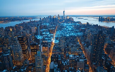 Naklejka premium Overview of smart city technology, highlighting innovations in urban planning, IoT, and datadriven solutions for enhanced city living