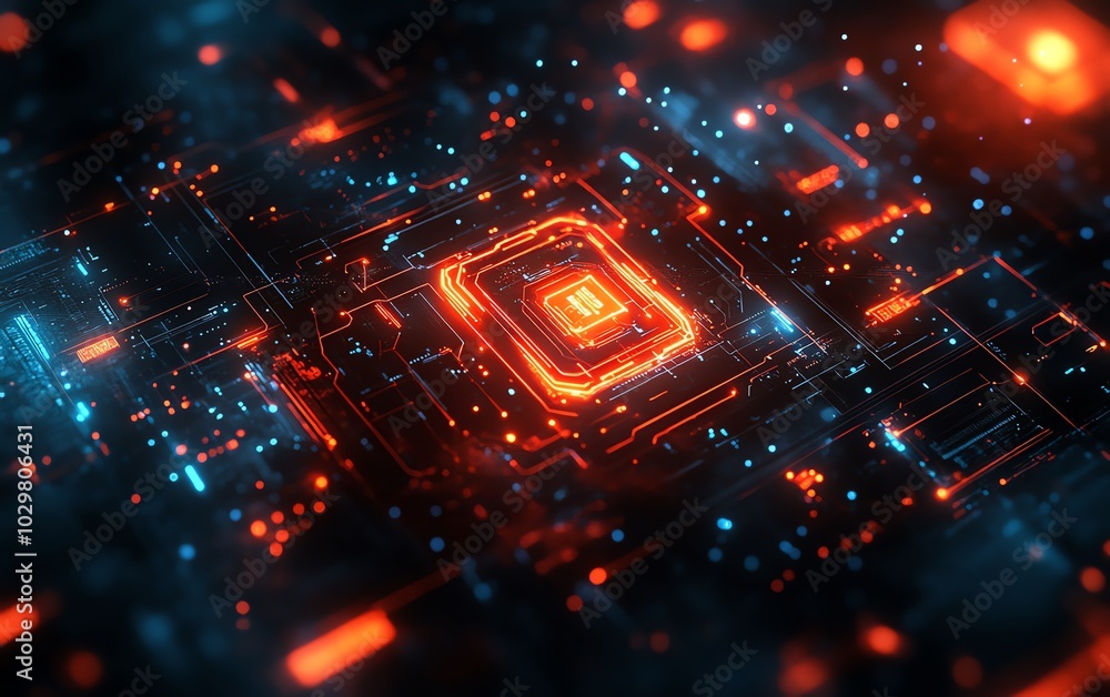 Poster stock image showcasing innovation in cyber technology, featuring futuristic digital elements and abs
