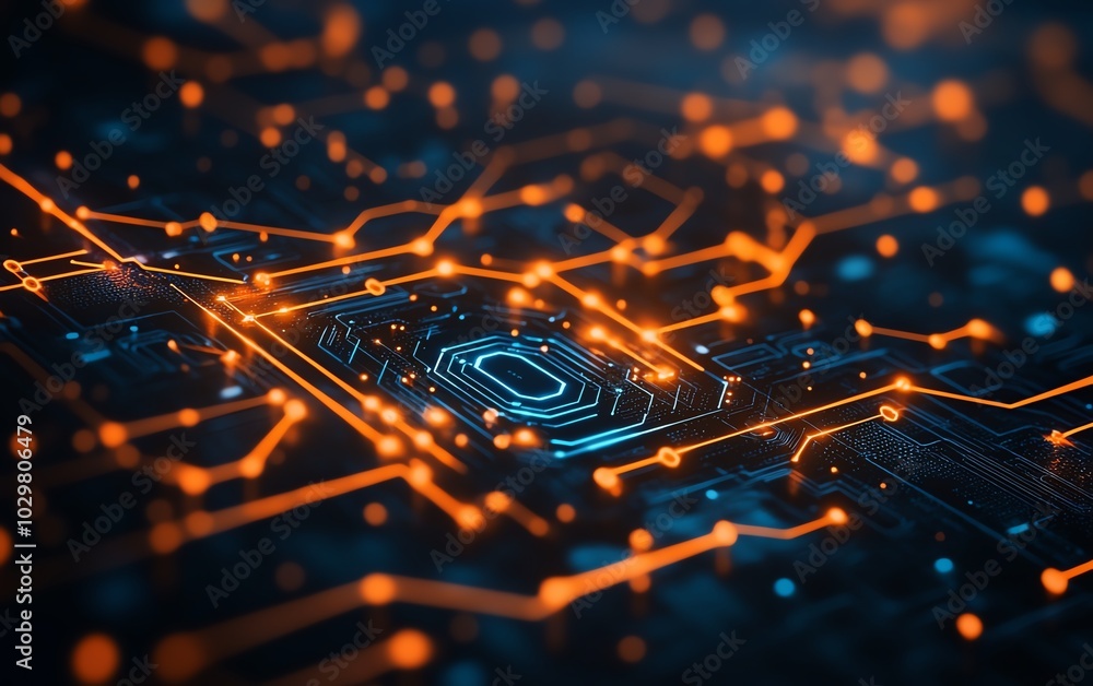 Poster stock image showcasing innovation in cyber technology, featuring futuristic digital elements and abs