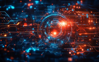 Fototapeta premium Stock image showcasing innovation in cyber technology, featuring futuristic digital elements and abstract patterns on a dark background