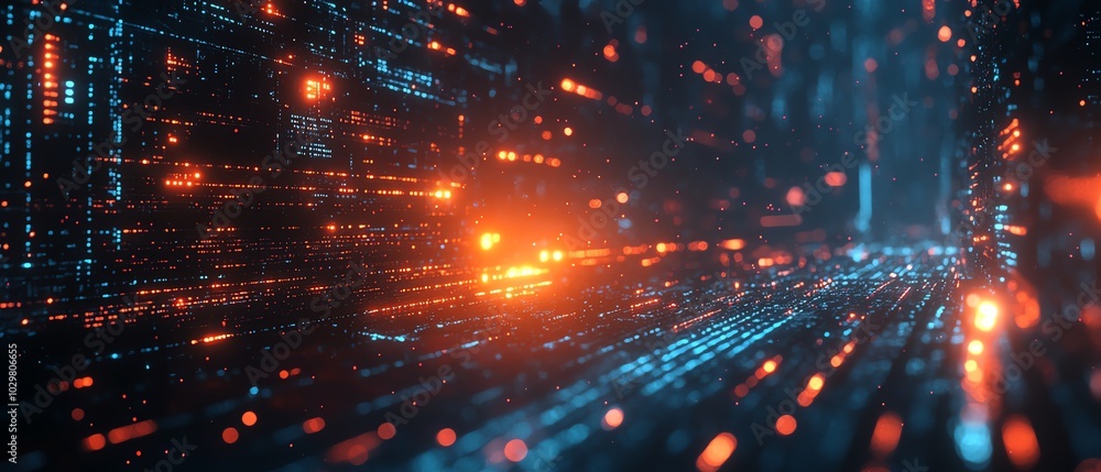 Fototapete stylized background emphasizing innovation in cyber technology, with glowing effects and digital pat