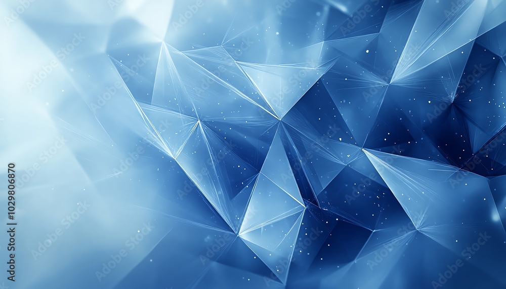 Poster unique abstract blue banner for a technology webpage, combining various shades of blue with geometri