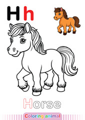Coloring Page Horse. Letter H