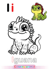 Coloring Page Iguana. Letter I