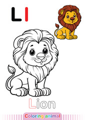 Coloring Page Lion. Letter L