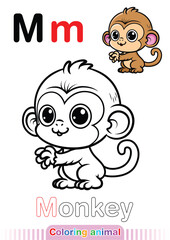Coloring Page Monkey. Letter M