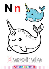 Coloring Page Narwhal. Letter N